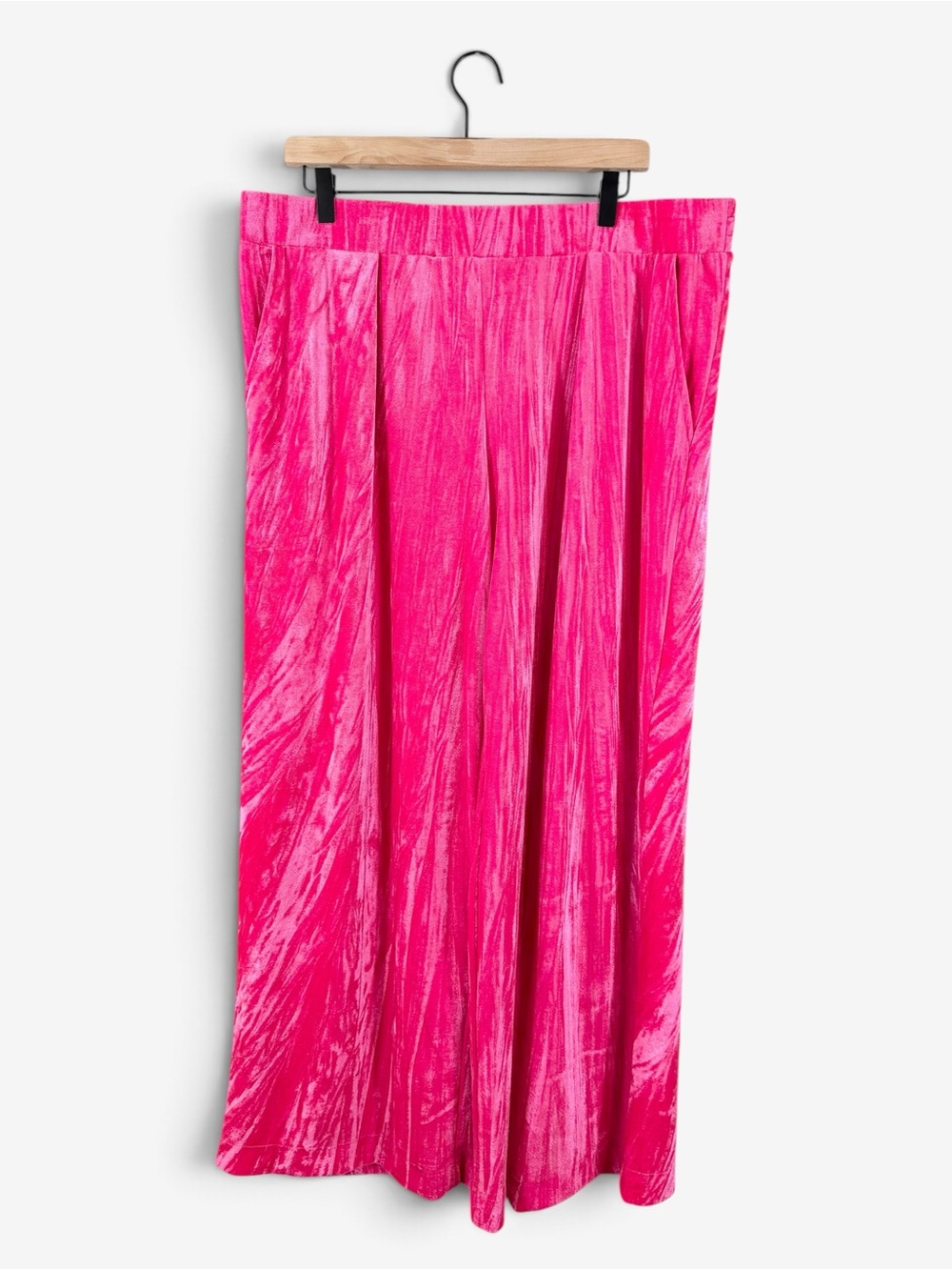 A New Day Pink Crushed Velvet Wide Leg Pants XL High Rise Party Holiday